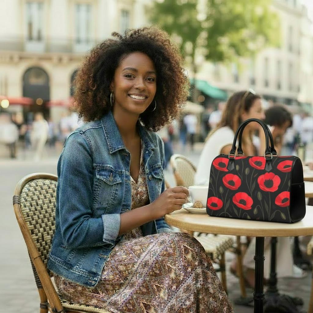 Black Red Poppies Barrel Handbag – Gothic Alternative Everyday Purse
