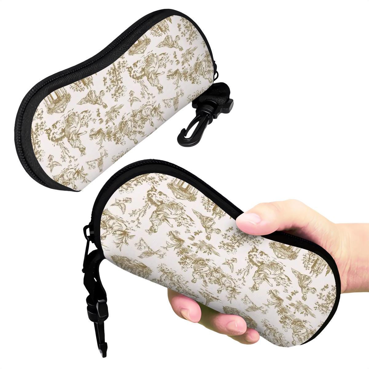 Toile de Jouy Eyeglasses Soft Case – French Vintage Sunglasses Zipper Pouch