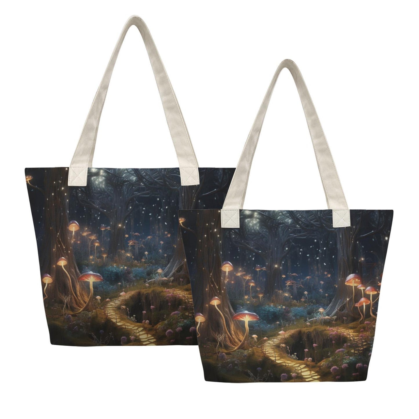 Enchanted Forest Yoga Tote Bag with Mat Holder – Large Mushroom Cotton Linen Tote