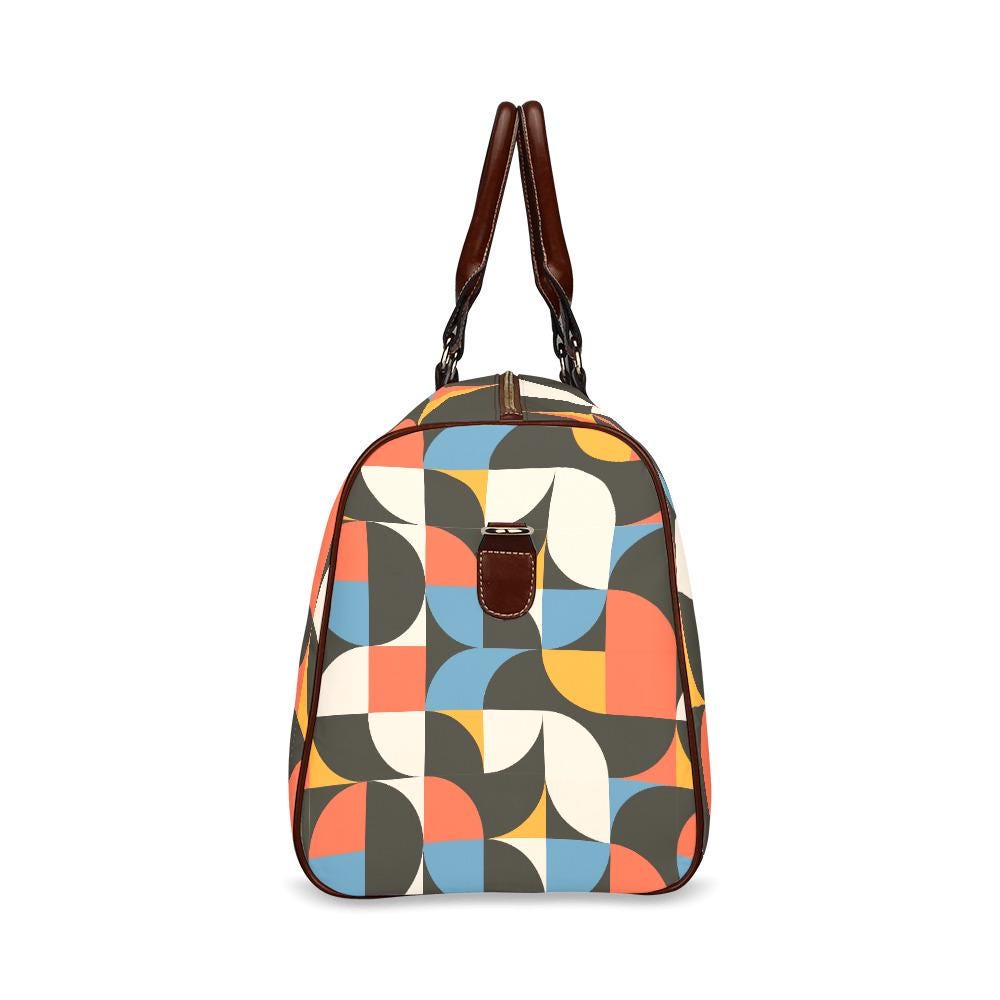 Retro 60s Midcentury Travel Bag – Black Red Blue Waterproof Weekender Duffle