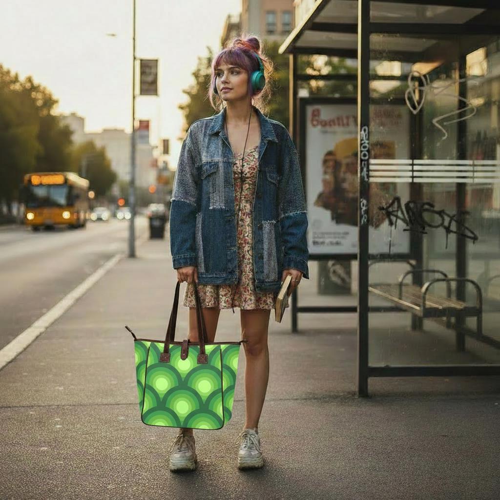 70s Retro Midcentury Style Handbag – Green Classic Large Tote Bag
