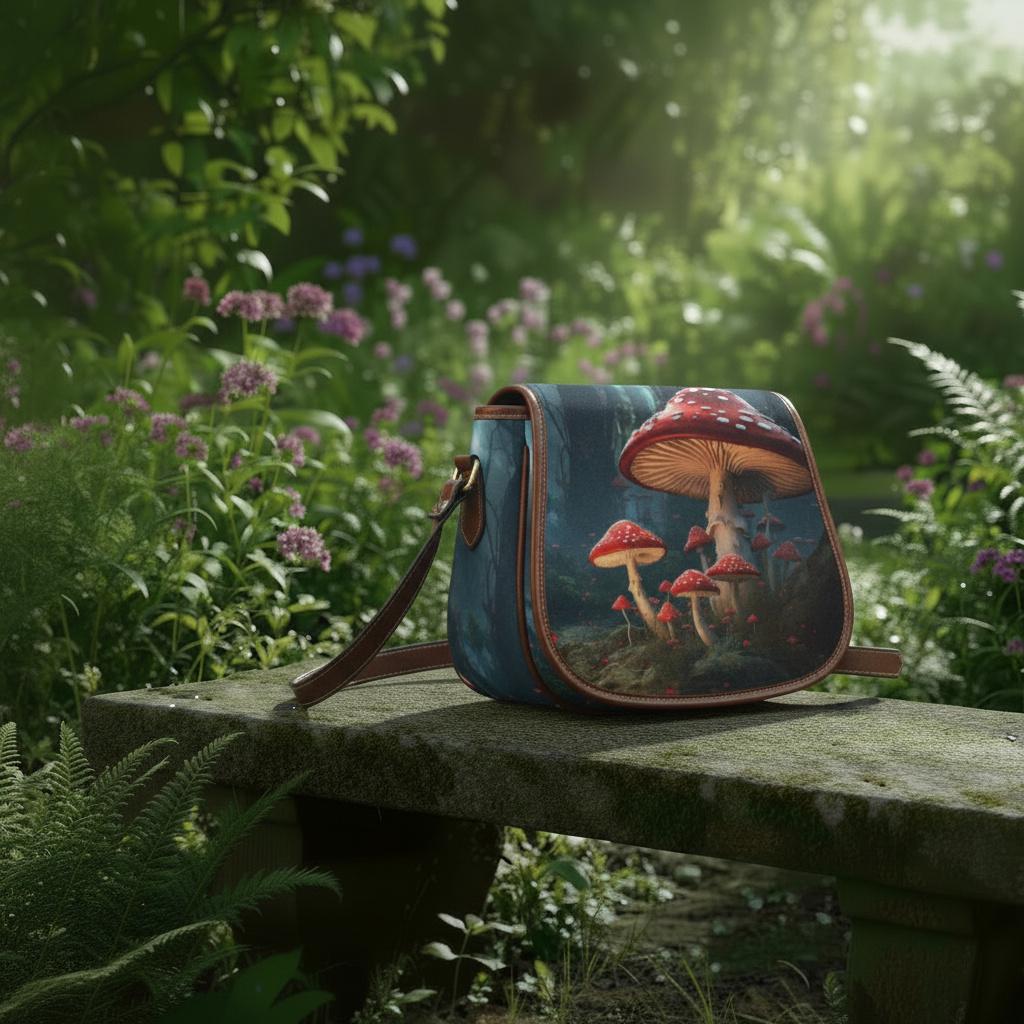 Mushroom Dark Academia Saddle Bag - Toadstool Forest Crossbody Handbag