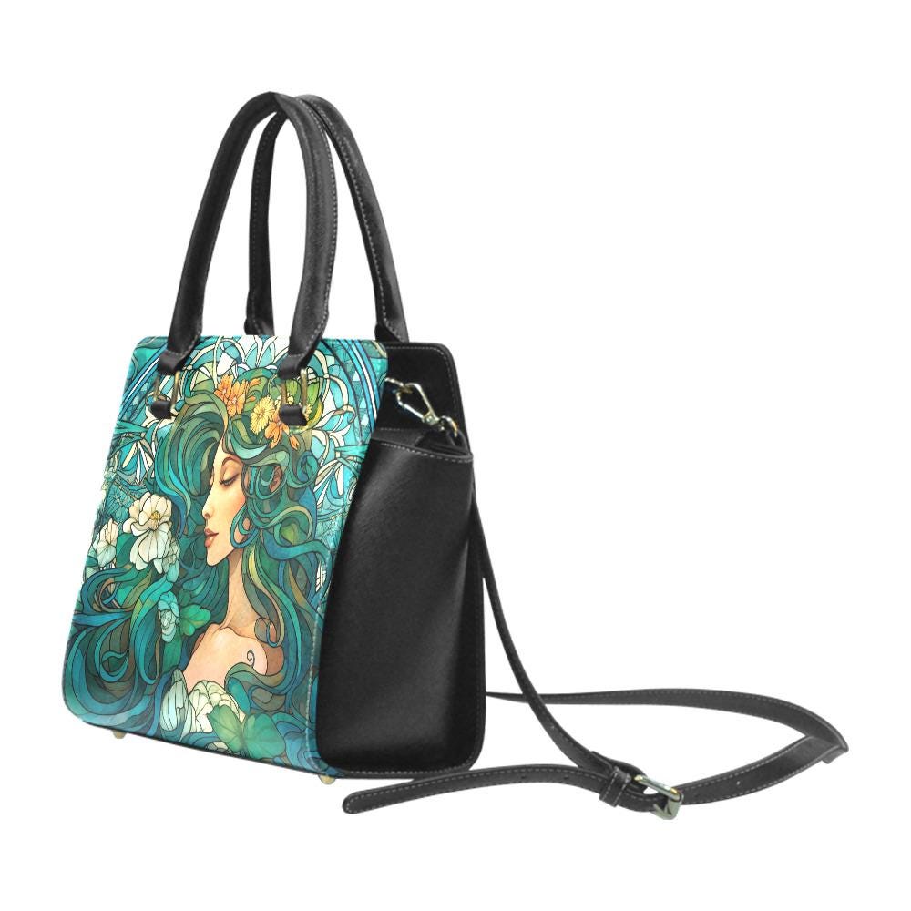 Blue Green Art Nouveau Girl Shoulder Handbag – Vintage Romantic Art Print Purse