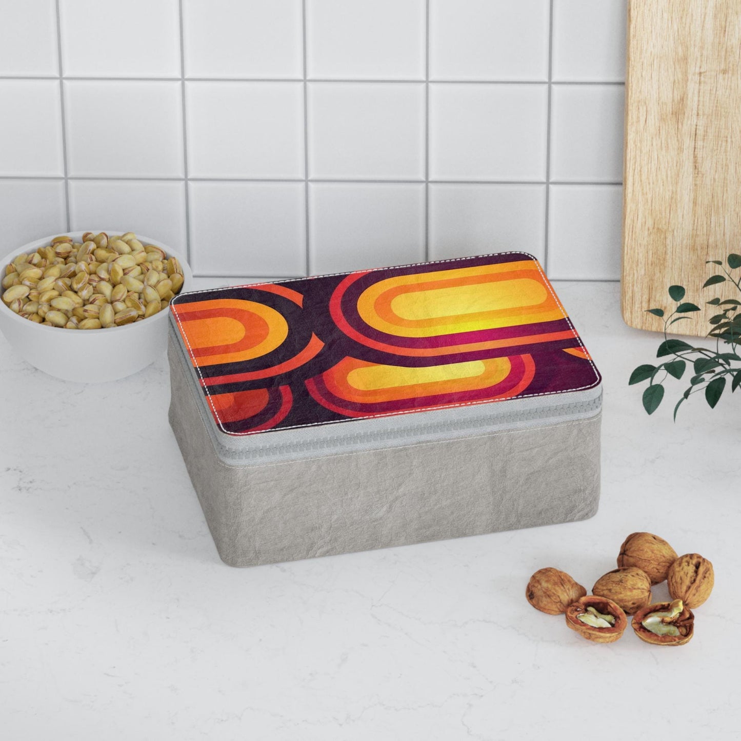 Retro 70s Paper Lunch Bag: Orange, Yellow, Red Mid-Century Reusable
