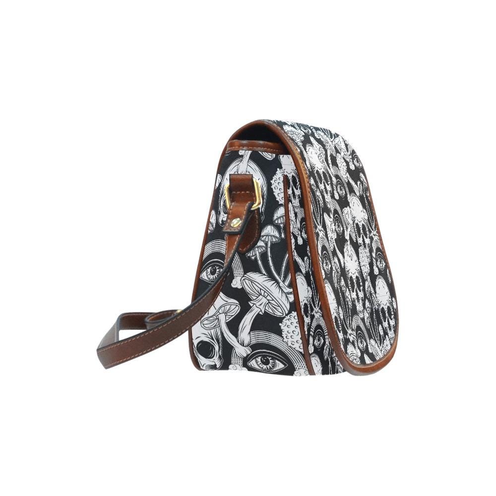 Extravagante schwarz-weiße Totenköpfe Umhängetasche – Große Gothic Alternative Schulterhandtasche