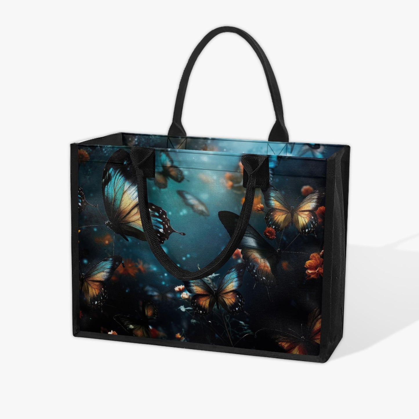 Fairycore Butterflies XL Tote Bag – Blue Black Dark Academia Market Shopper