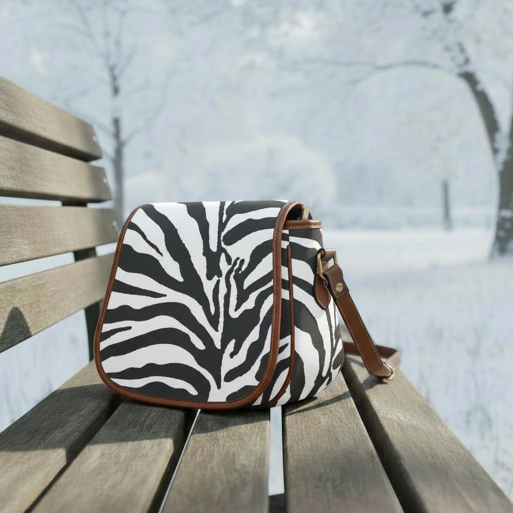 Zebra Print Saddle Bag – Black White Animal Crossbody Handbag