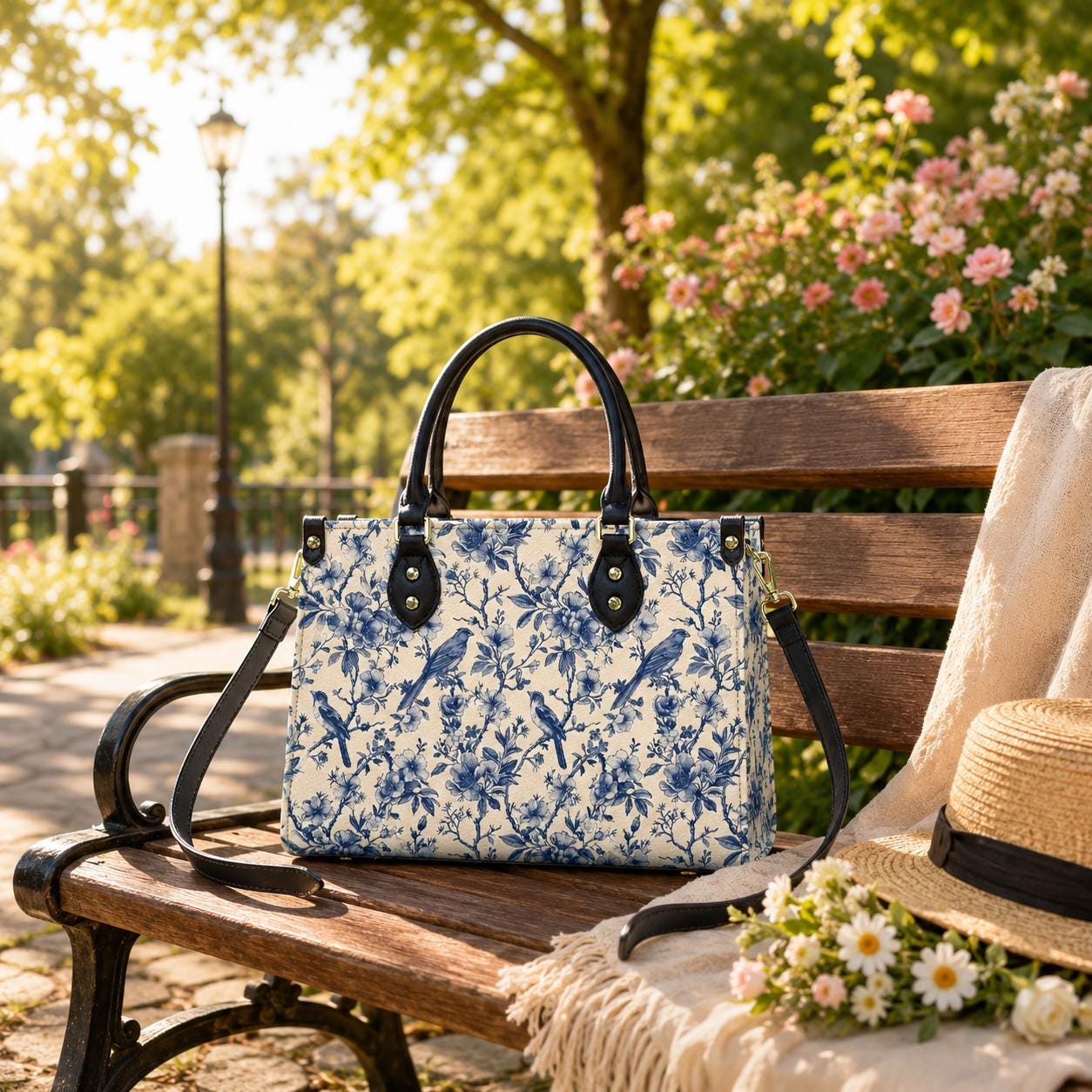 Toile de Jouy Handbag in 3 Sizes - Blue White French Vintage Shoulder Bag