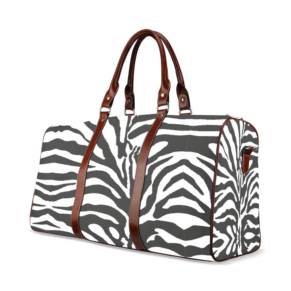 Black White Zebra Print Travel Bag – Waterproof Vegan Weekender Duffle