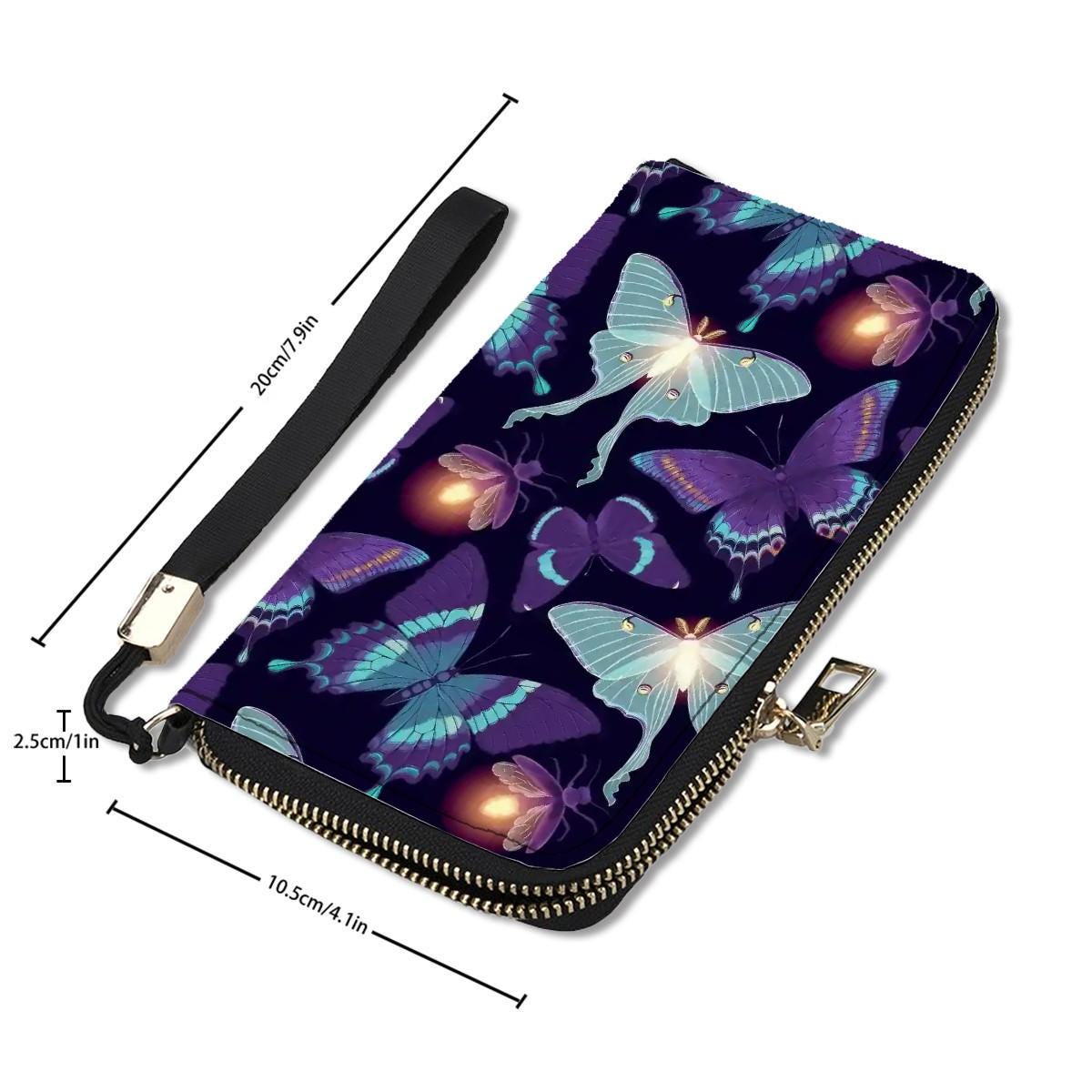 Purple Black Butterflies & Moths Clutch Wallet – Dark Academia Vegan Purse