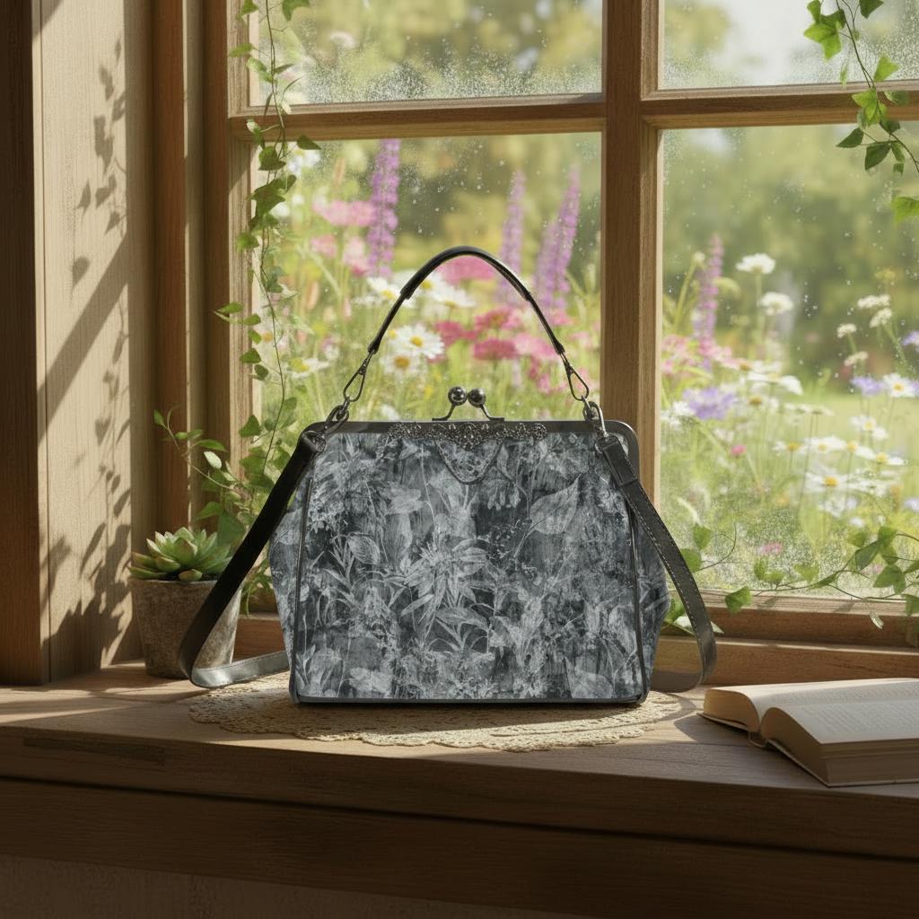 Dark Academia Moody Floral Vintage Kisslock Bag - Victorian Gothic Crossbody