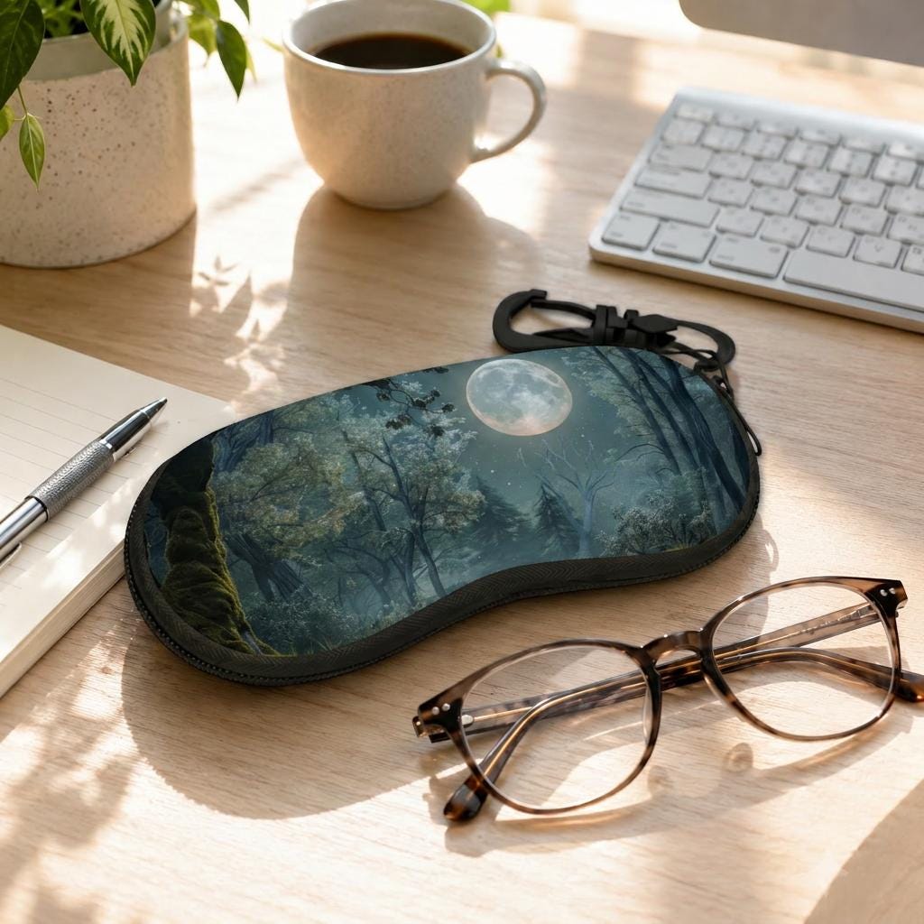 Moody Moon Forest Eyeglass Case – Dark Academia Night Sunglasses Zipper Pouch