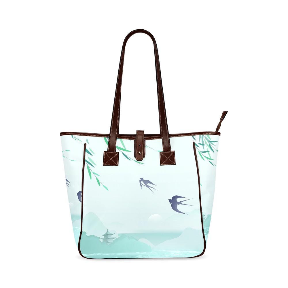 Blue Delicate Watercolor Swallow Tote Bag – Large Asian Style Handbag