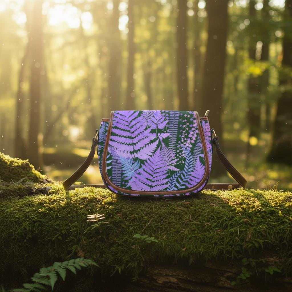Purple Fern Dark Academia Saddle Bag - Moody Forest Crossbody Handbag