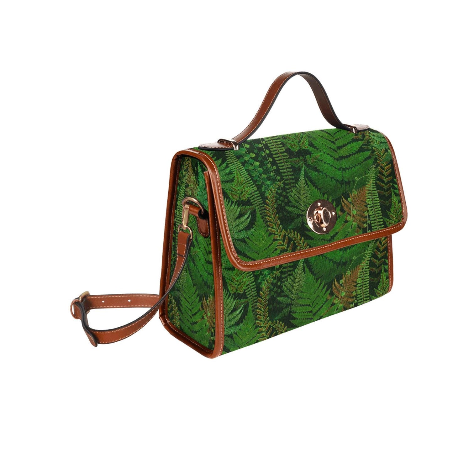 Green Fern Forest Canvas Crossbody Bag – Botanical Dark Academia Handbag