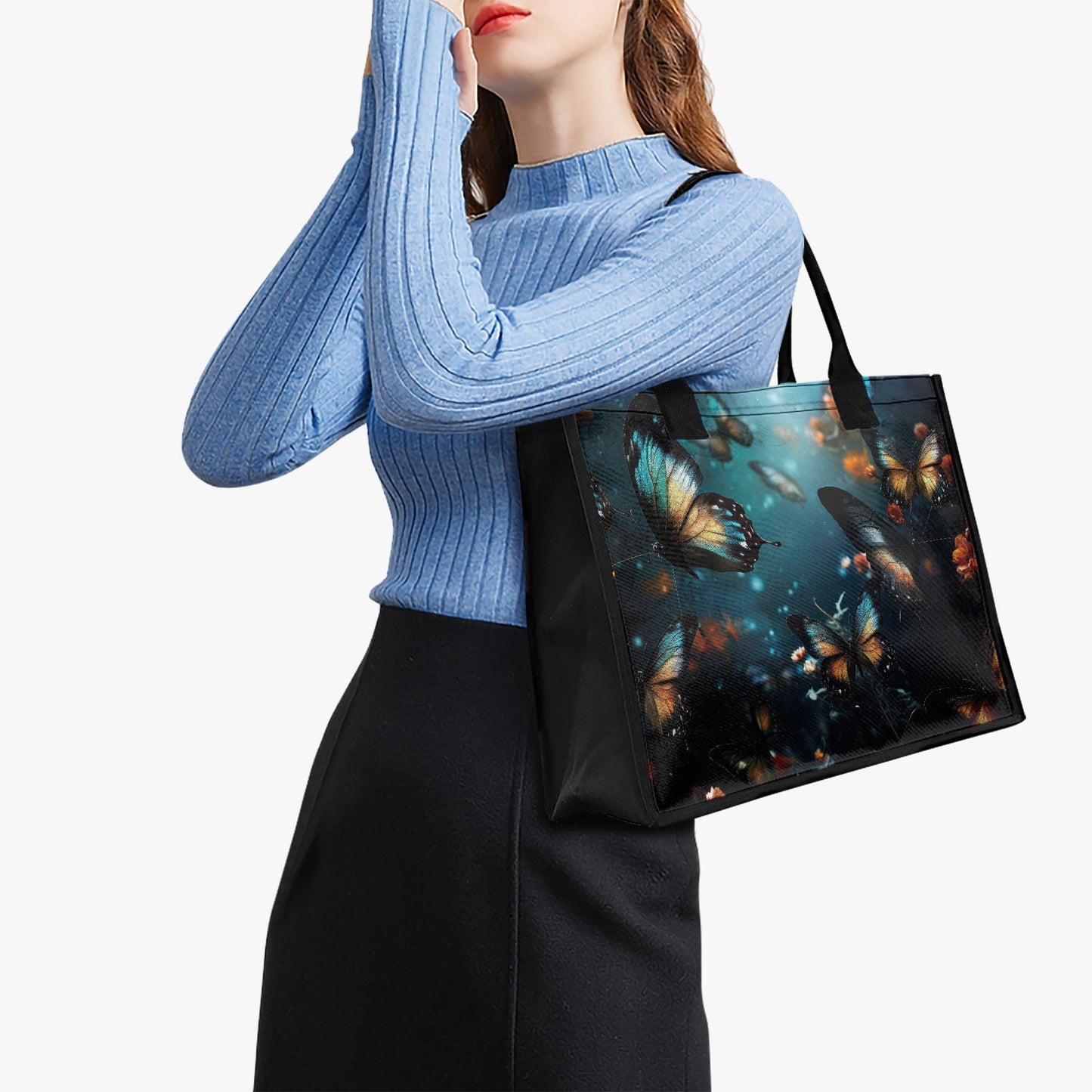 Fairycore Butterflies XL Tote Bag – Blue Black Dark Academia Market Shopper