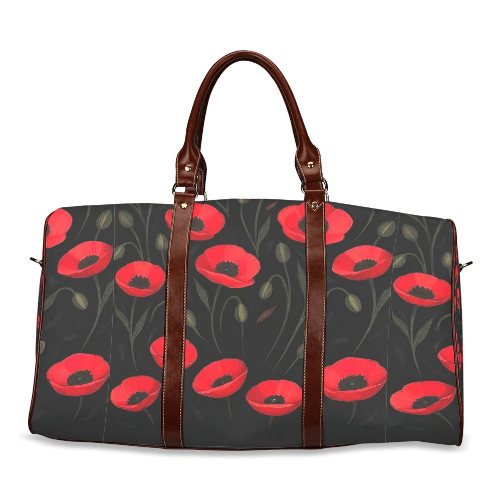 Black Red Poppy Flowers Weekend Travel Duffel Bag – Moody Floral Carry-On Luggage