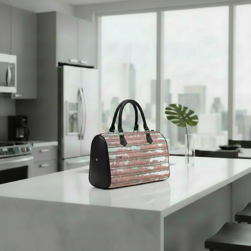 Whimsy Grunge Alternative Barrel Type Handbag – Peeling Paint Look Bag