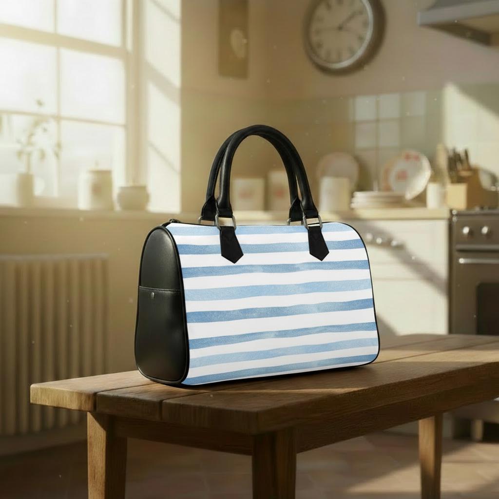 Blue White Maritime Striped Barrel Handbag – Nautical Summer Beach Bag