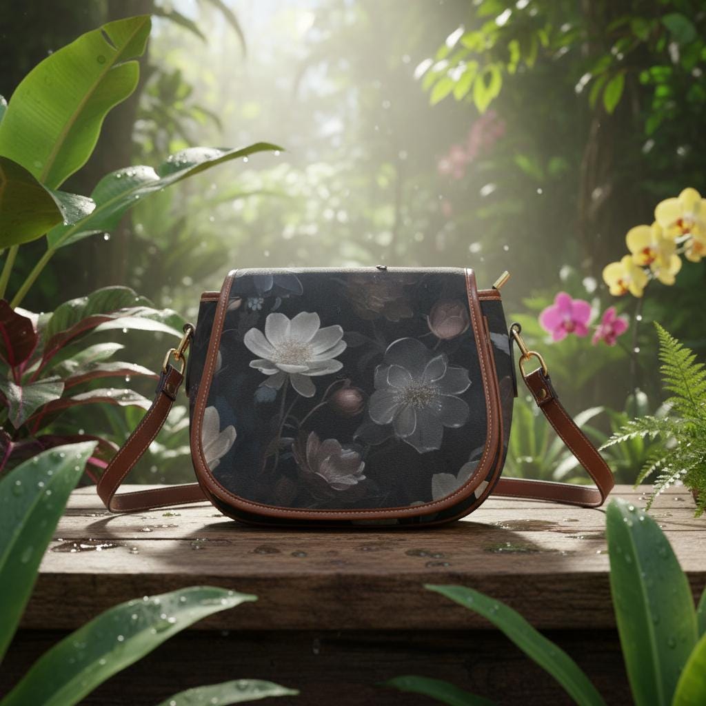 Dark Academia Romantic Flowers Saddle Bag – Vintage Style Crossbody