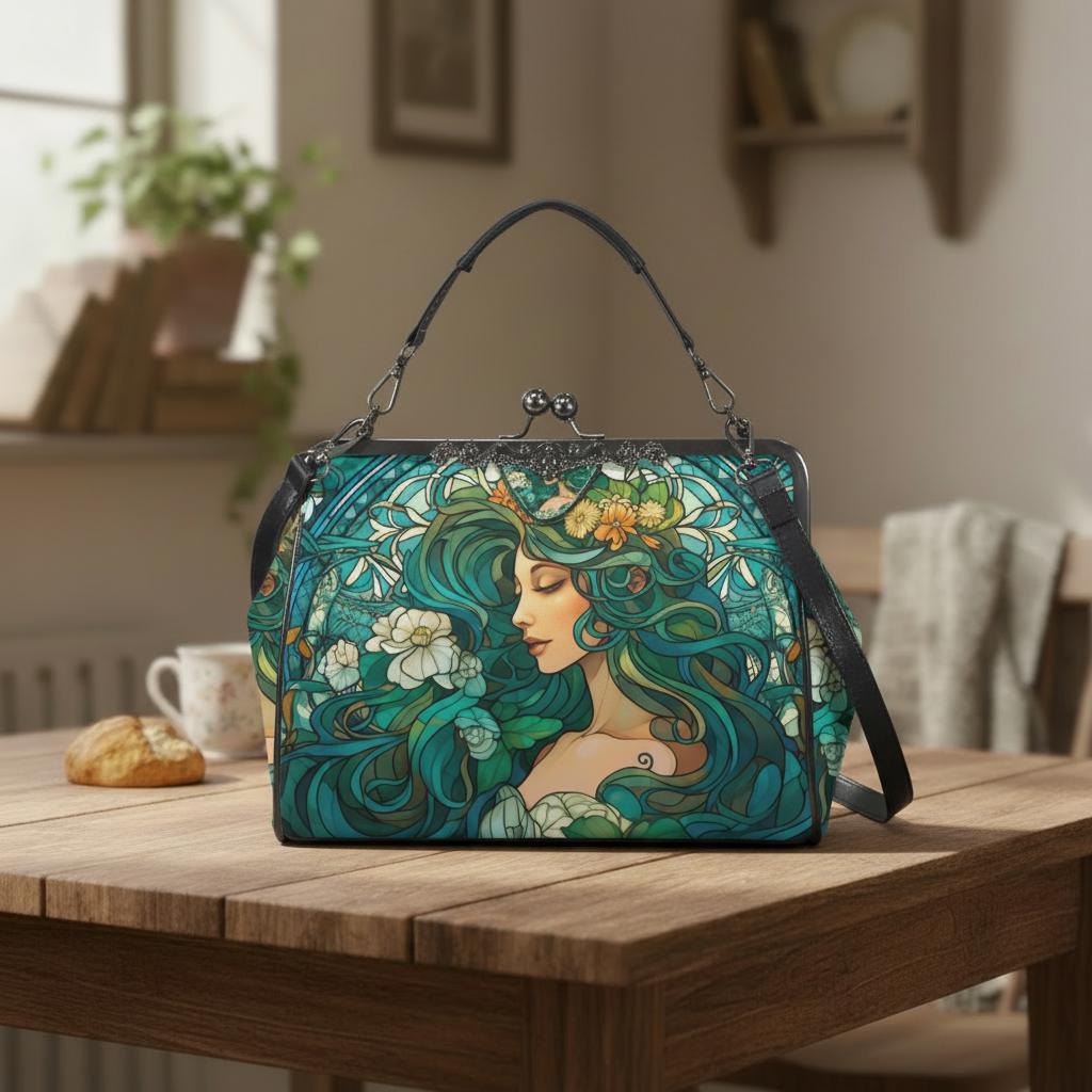 Art Nouveau Style Kiss Lock Handbag - Vintage Romantic Crossbody Bag