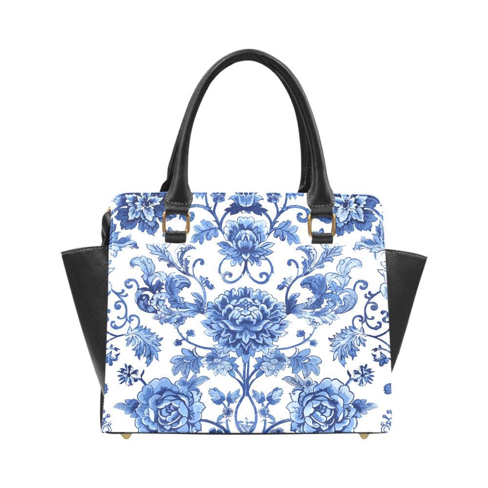 Toile de Jouy Blue White Shoulder Handbag – French Vintage Style Purse