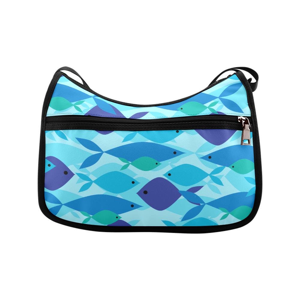 Blue Fishes Maritime Shoulder Bag – Nautical Sealover Oxford Fabric Hobo Bag