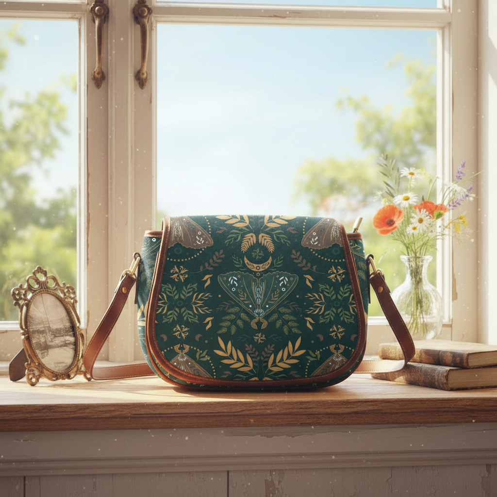 Nordic Folkloric Pattern Saddle Bag - Modern Heritage Crossbody Handbag