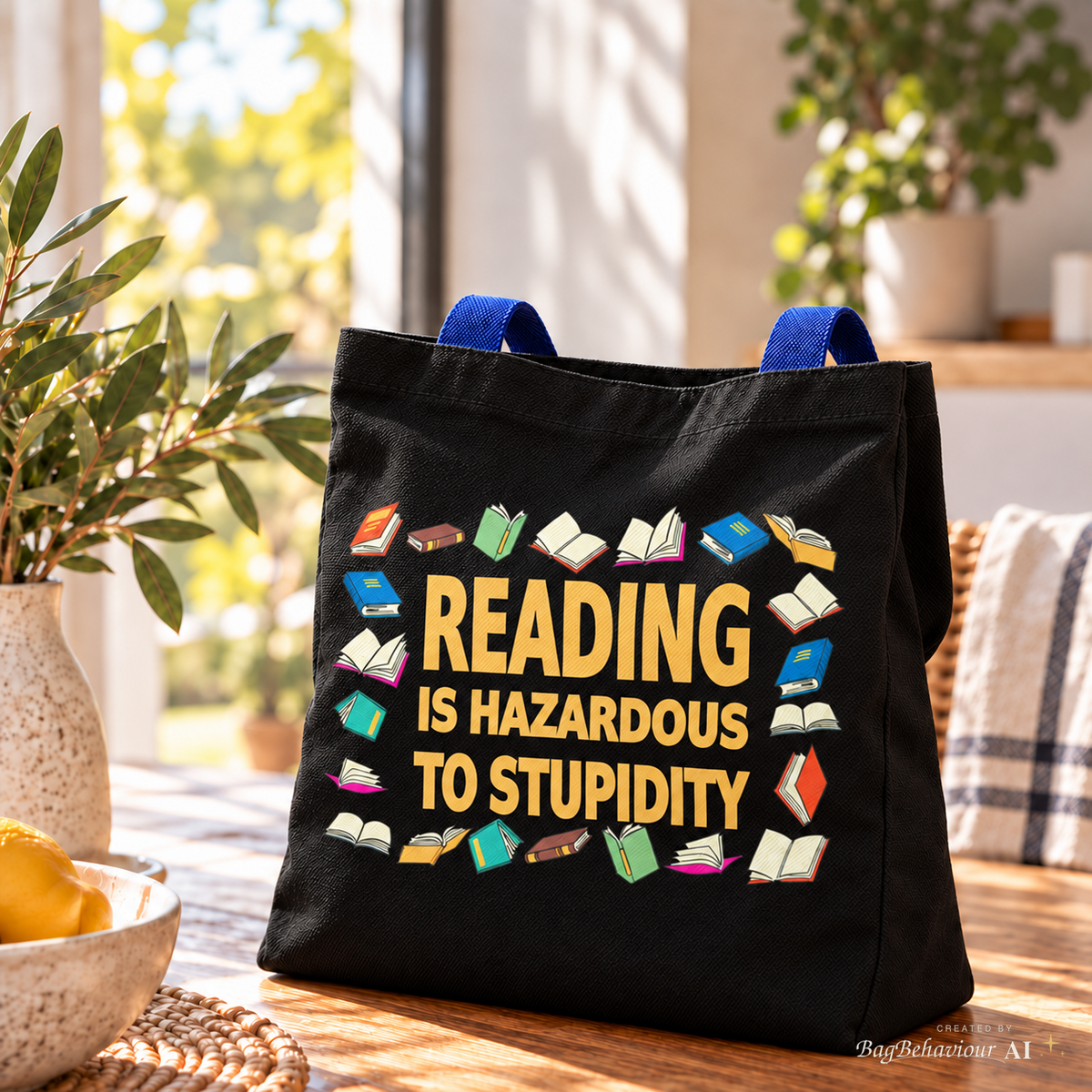 Reading Is Hazardous to Stupidity Book Lover Tote Bag – Set of 2