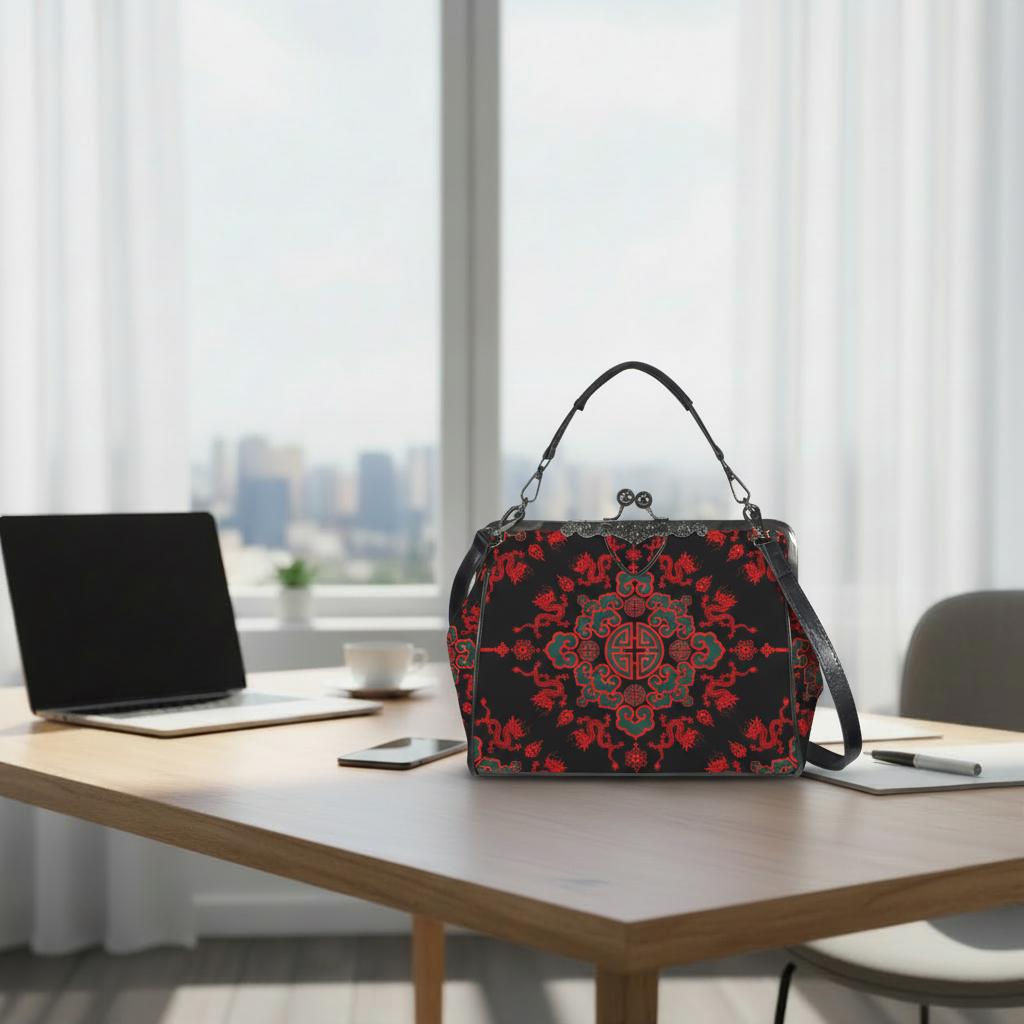 Black Red Gothic Style Kisslock Handbag –  Dark Academia Asia Crossbody Bag