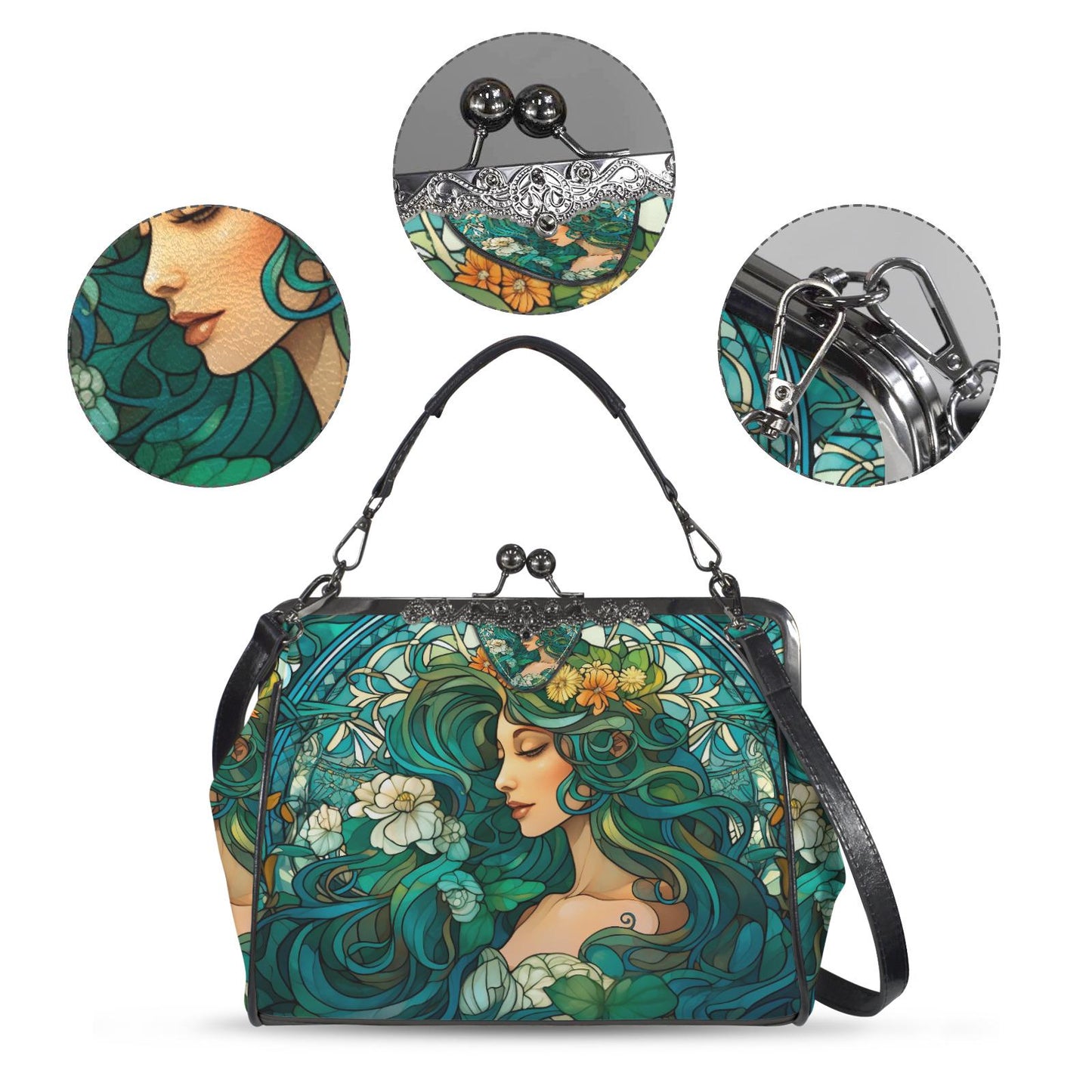Art Nouveau Style Kiss Lock Handbag - Vintage Romantic Crossbody Bag