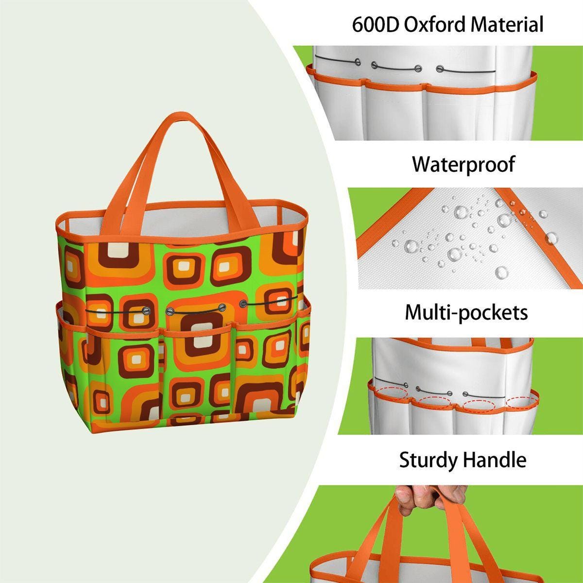 Retro 70s Gardening Tool Organizer Bag – Funky Orange Green Flower Power Tote