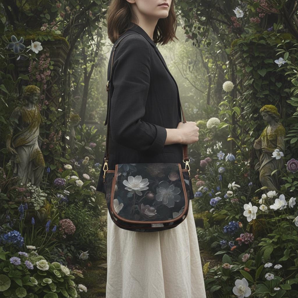 Dark Academia Romantic Flowers Saddle Bag – Vintage Style Crossbody