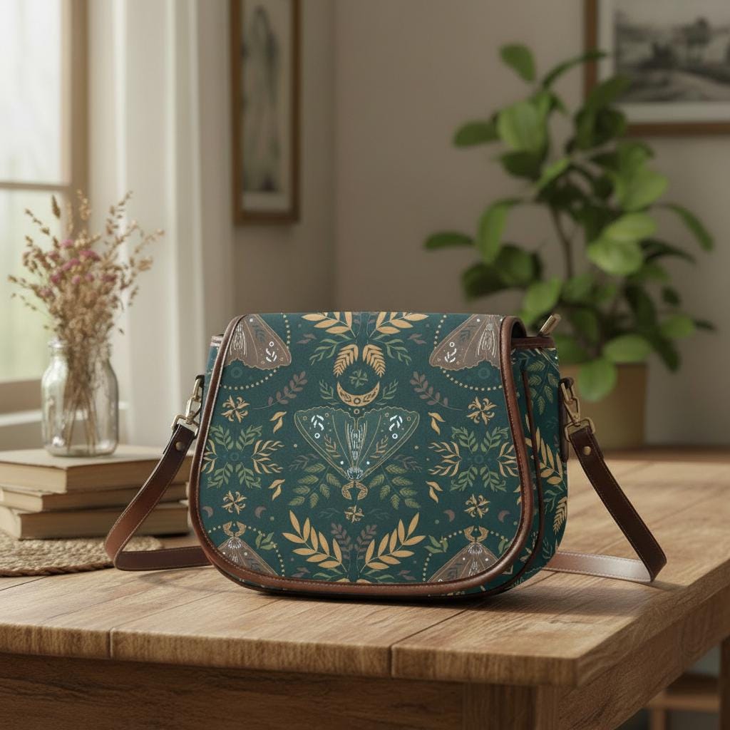 Nordic Folkloric Pattern Saddle Bag - Modern Heritage Crossbody Handbag