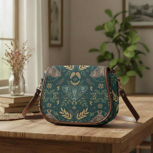 Nordic Folkloric Pattern Saddle Bag - Modern Heritage Crossbody Handbag