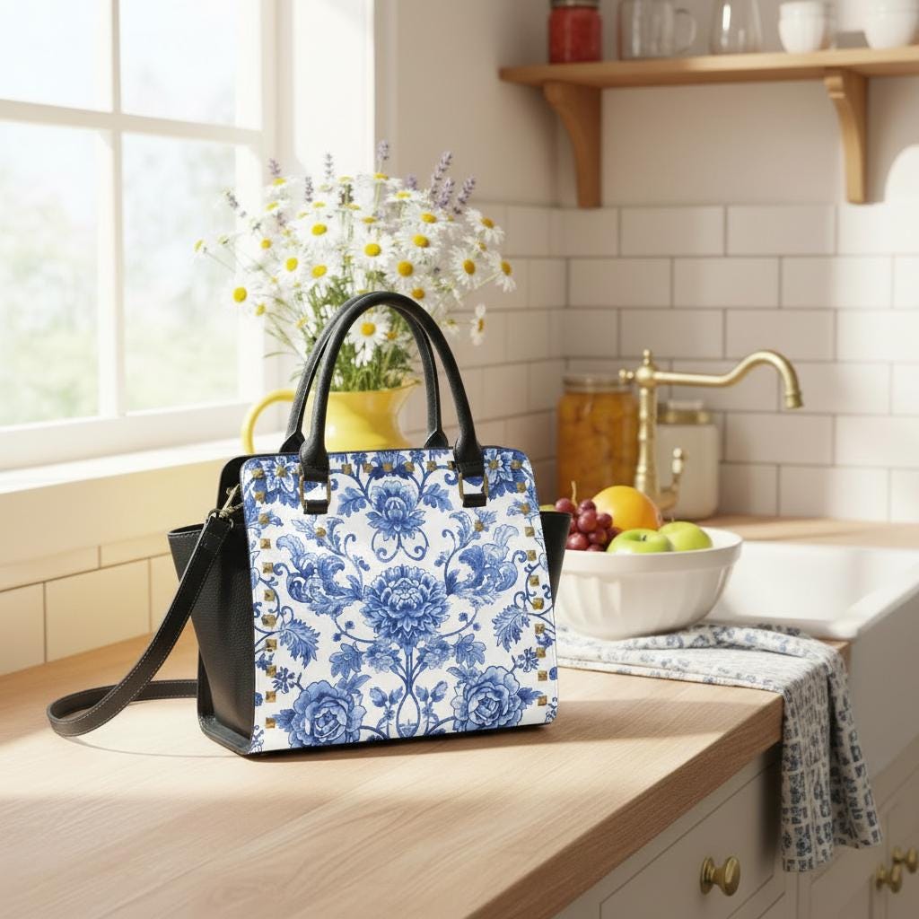 Toile de Jouy Blue White Shoulder Handbag – French Vintage Style Purse
