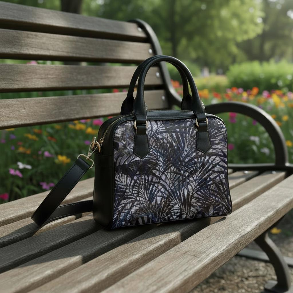Black Gray Foliage Gothic Shoulder Handbag – Dark Academia Floral Handbag