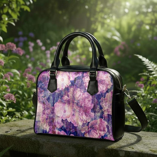 Bold Pink Purple Vintage Flowers Top Handle Shoulder Bag