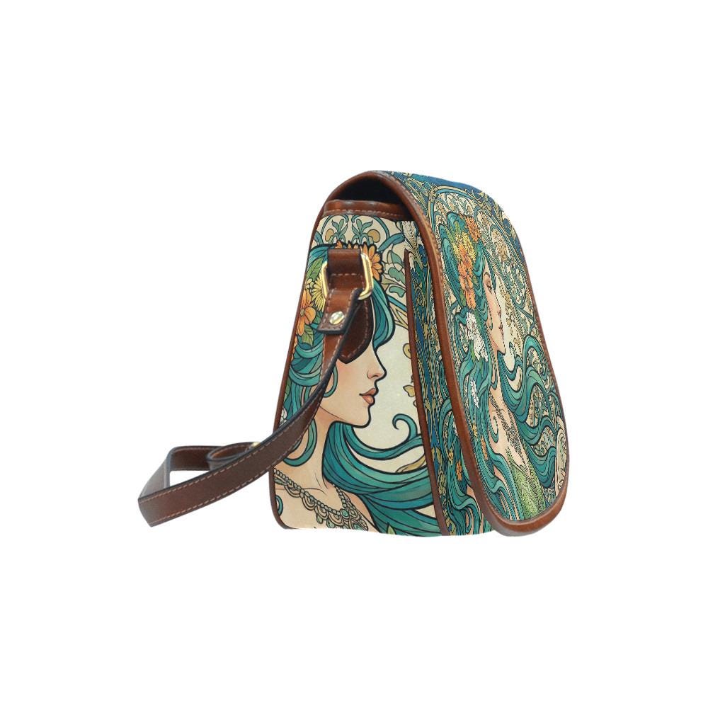 Art Nouveau Floral Saddle Bag, Romantic Crossbody or Shoulder Handbag