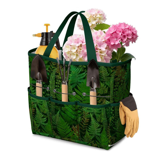 Dark Green Fern Forest Garden Tote – Gardening Tool Organizer Bag With Pockets