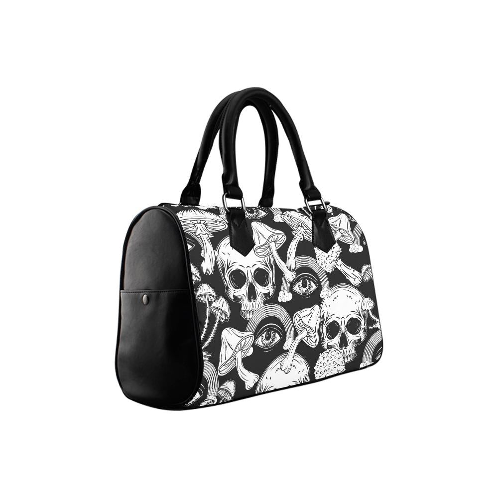 Whimsy Black White Skulls Barrel Handbag – Gothic Alternative Everyday Purse