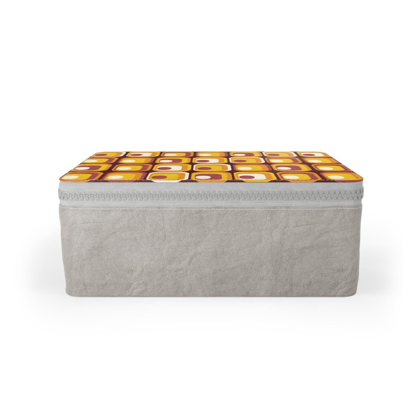 Retro 70s Paper Lunch Box: Orange Brown Mid-Century Reusable Food Storage
