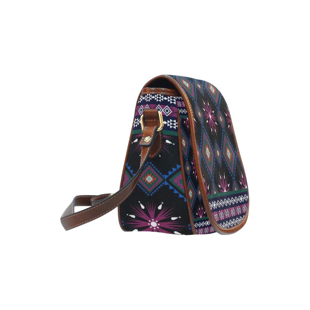 Boho Tribal Ikat Saddle Handbag – Dark Ethnic Modern Heritage Bag