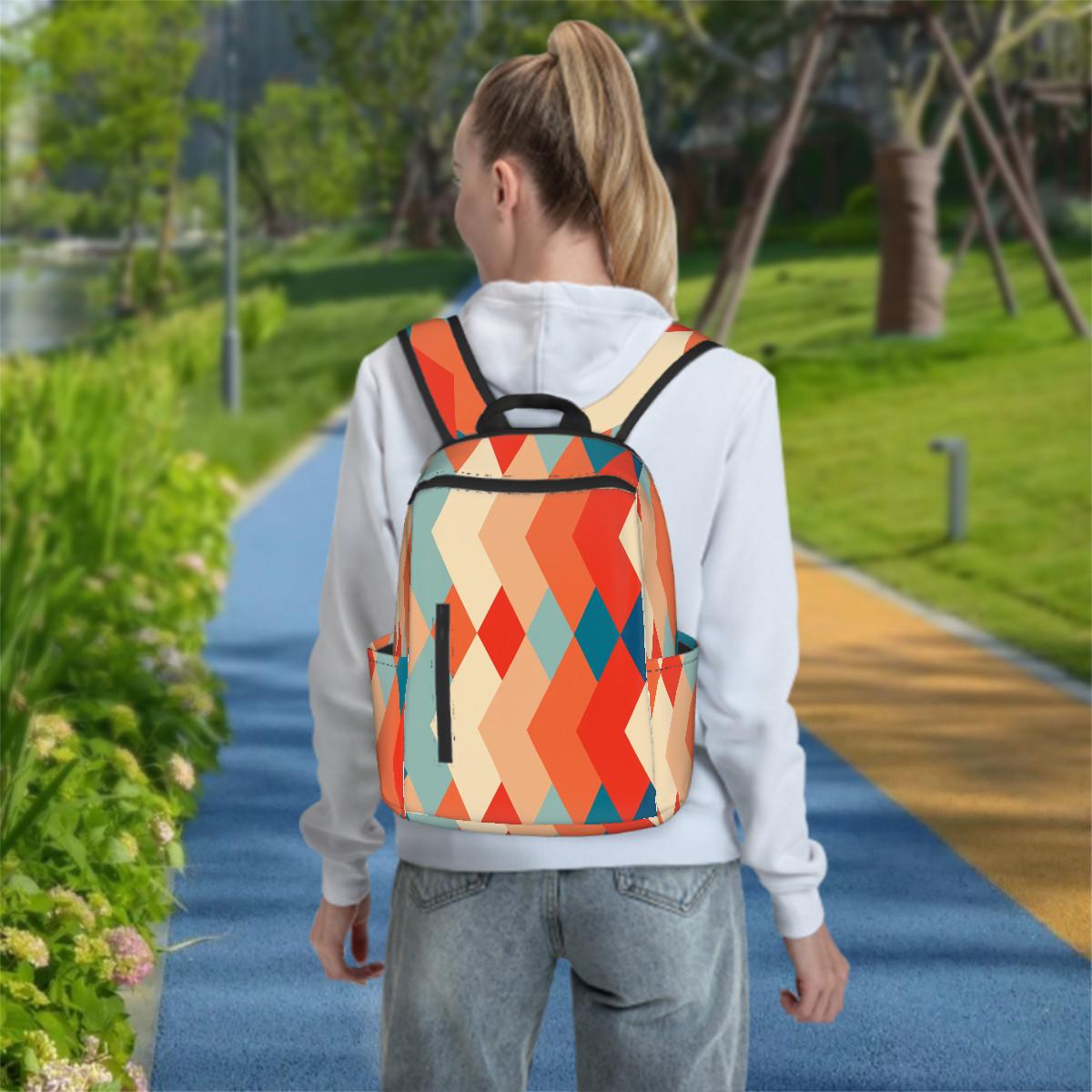 Retro 60s Backpack – Midcentury Diamonds Twill Zipper Daypack