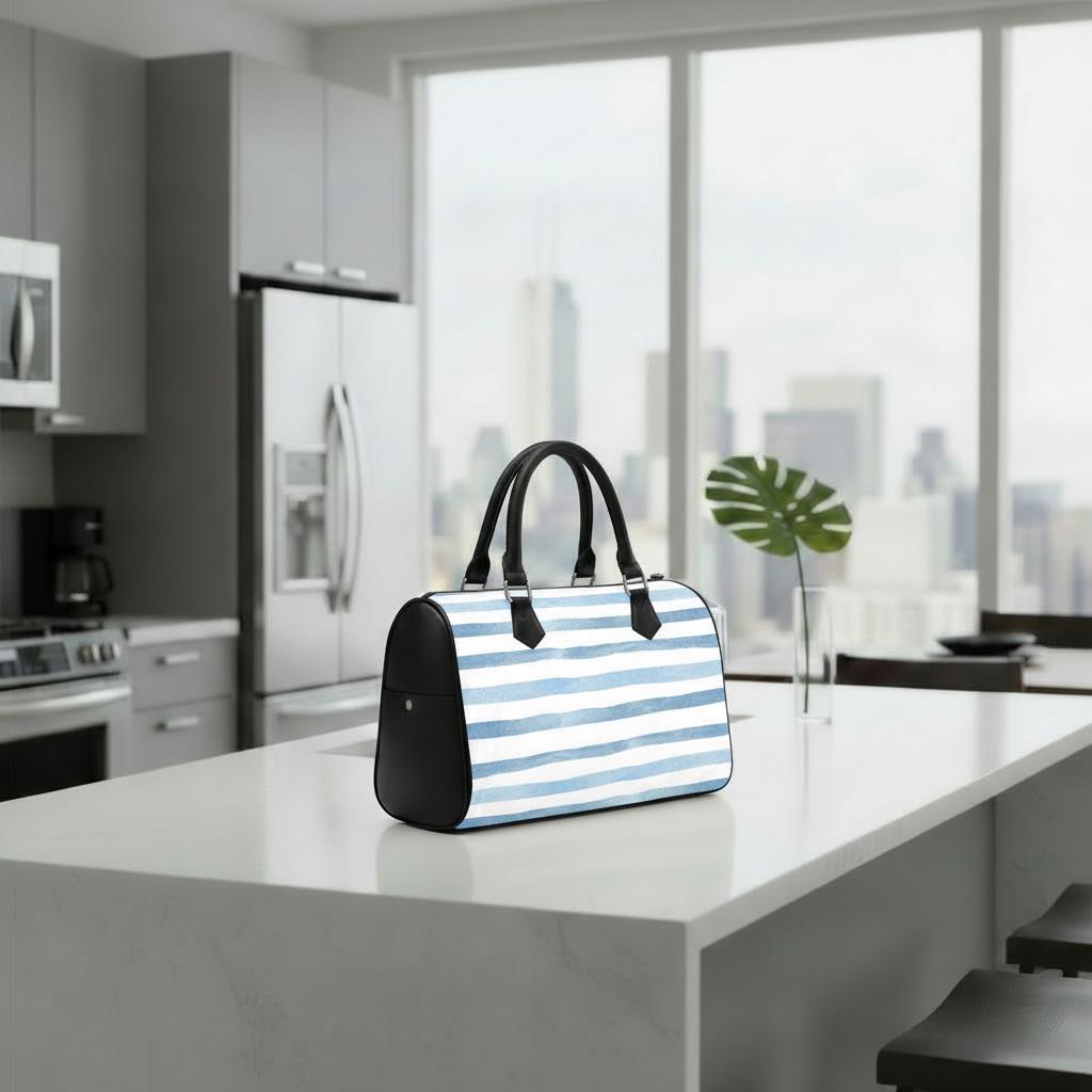 Blue White Maritime Striped Barrel Handbag – Nautical Summer Beach Bag
