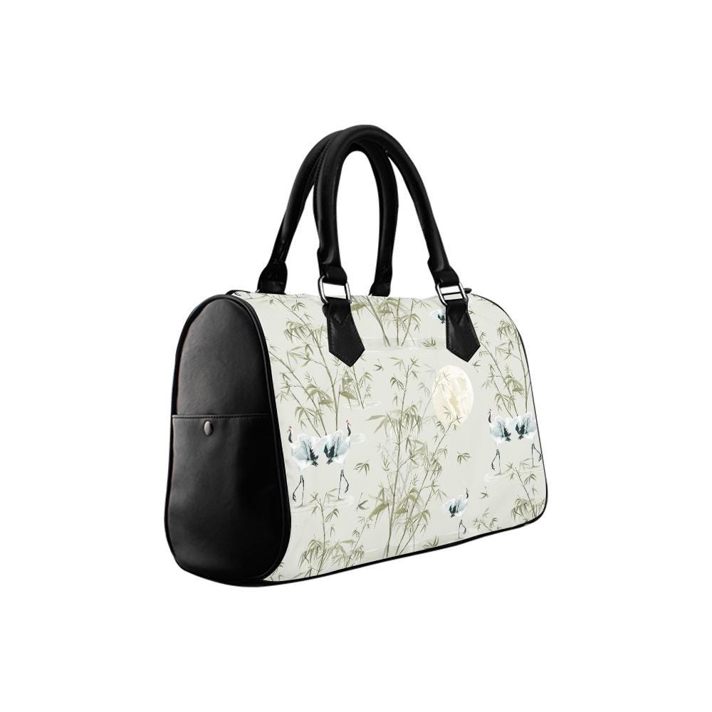Crane Moon Bamboo Barrel Handbag – Asian Zen Art Japandi Purse