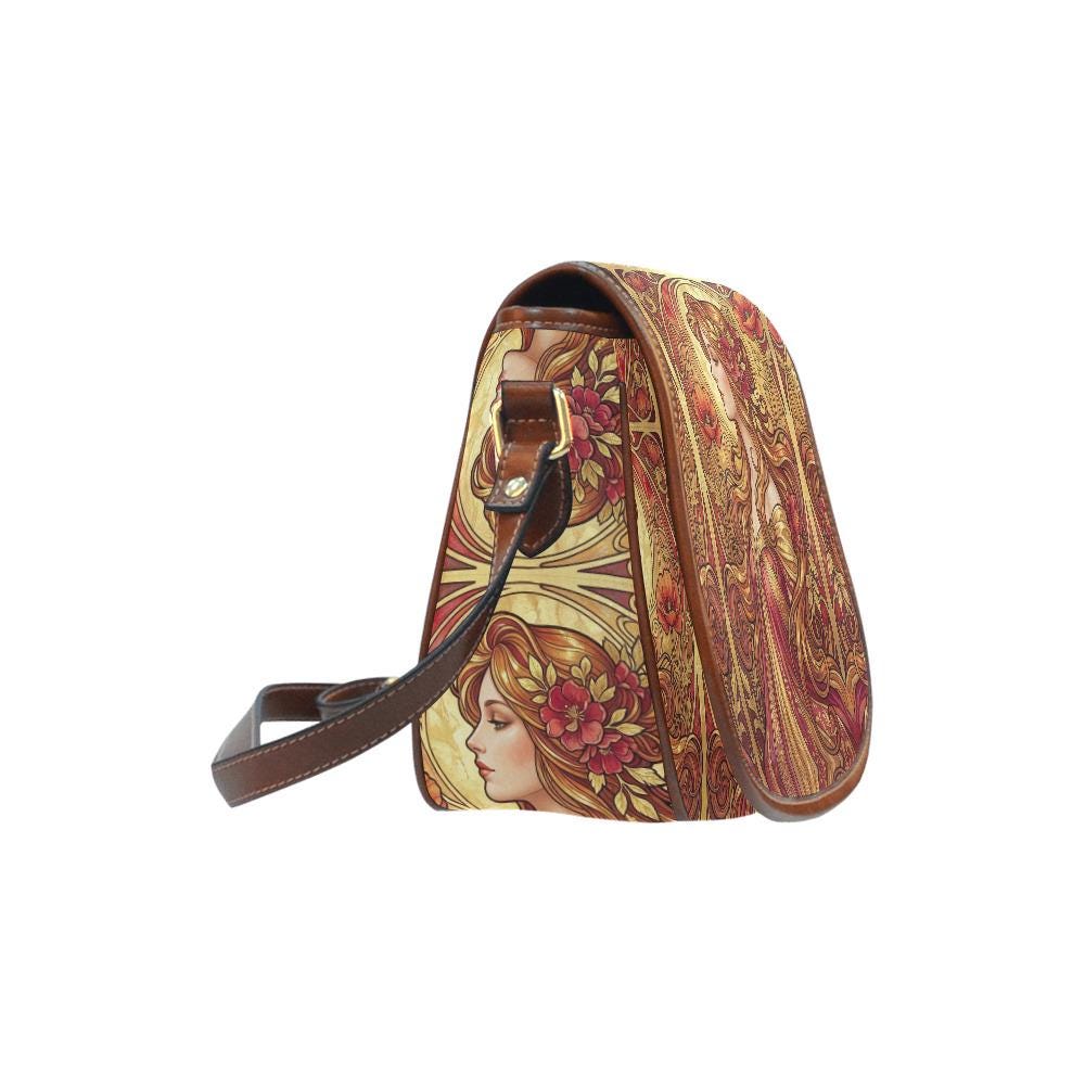 Art Nouveau Floral Saddle Bag, Romantic Crossbody or Shoulder Handbag