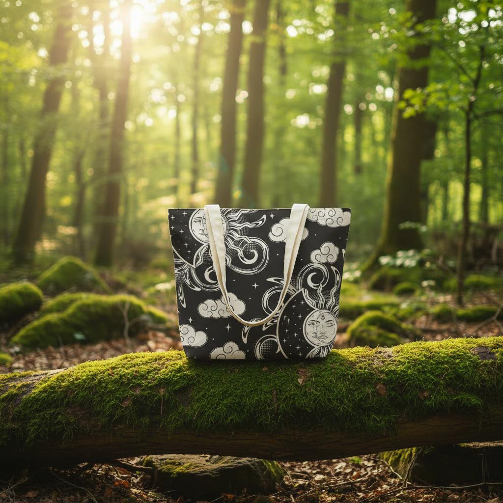 Sun & Moon Black White Cotton Yoga Tote – Shoulder Bag with Built-In Mat Storage
