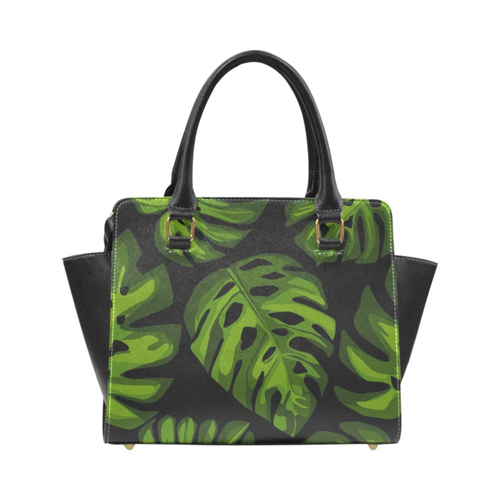 Retro 70s Monstera Rivet Shoulder Handbag – Vintage Midcentury Print Purse