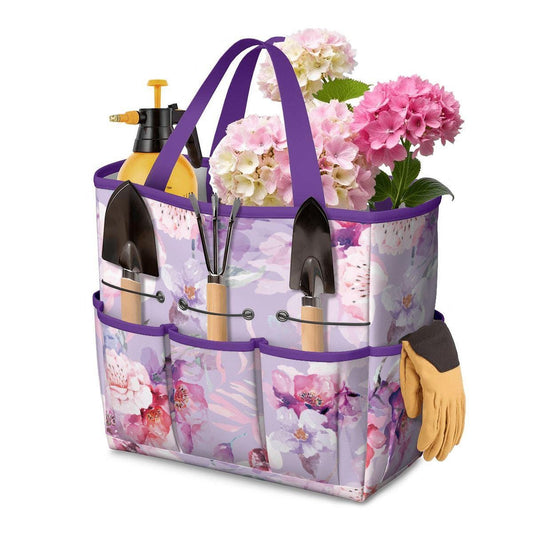Lilac Flowers XL Gardening Tool Organizer Bag – Durable Garden Gift Tote with Pockets